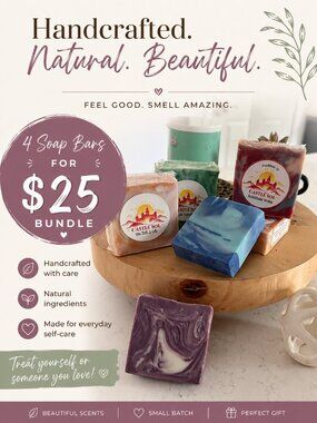 Handcrafted BEEF TALLOW Soaps - Bundle of 4 Bars